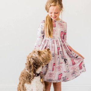 NWT Mila & Rose Light Pink Dog Print Bodysuit Dress with Pockets